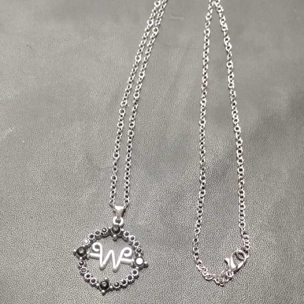Elegant Silver Tone W Pendant Necklace